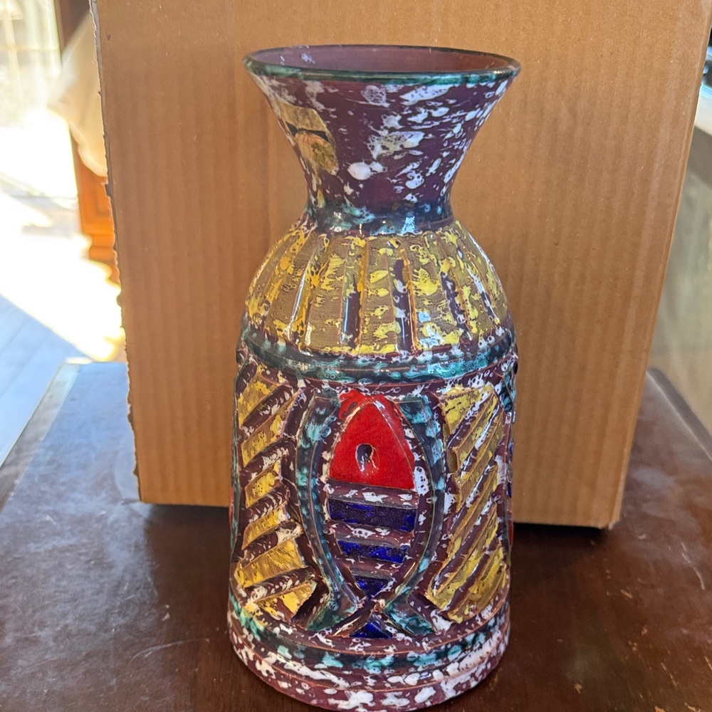 Hand-Painted Textured Ceramic Vase - Multicolor Made in Italy